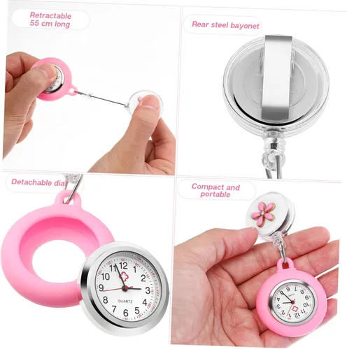 Vista 8 de Reloj de solapa para enfermera - Reloj retráctil con clip con bonito diseño de flores para médicos
