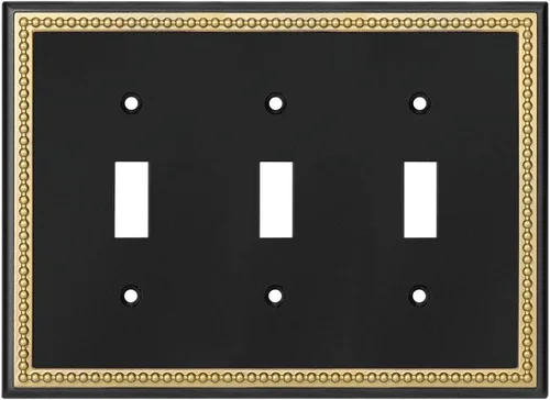 Vista 16 de Placa decorativa de pared con marco perlado para placa de interruptor (palanca doble, negro y dorado oscuro)