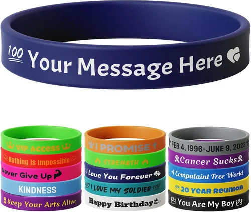 Vista 22 de 10-2000 piezas de pulseras de goma personalizadas con texto - Pulseras de silicona personalizadas a granel para conciencia, eventos, apoyo, regalos