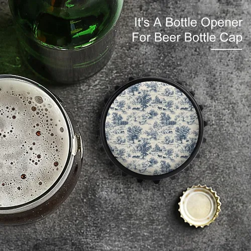 Vista 2 de Abrebotellas magnético de cerveza, diseño vintage de pueblo, portátil, con una sola mano, pequeño abrebotellas magnético para nevera con camarero