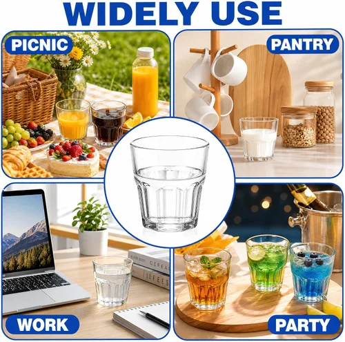 Vista 5 de Tebery Paquete de 8 vasos de plástico transparente, 8 onzas sin BPA, reutilizable, para agua potable, pequeño, apilable, irrompible
