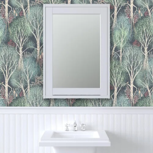 Vista 9 de Spoonflower Fairy Tale Woodland Pre-Pasted Removable Wallpaper Roll 24" x 108" Large Scalehand Drawn Neutral Gray Green Water-activated, simple