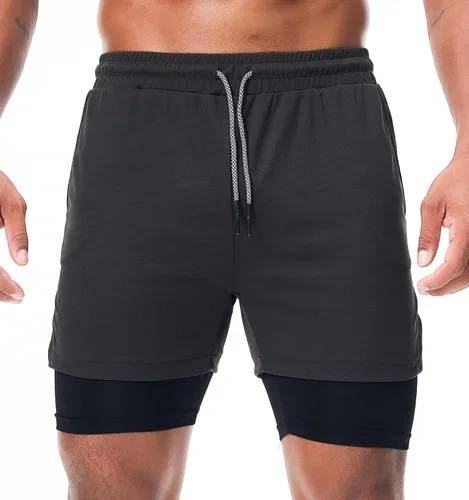 Vista 6 de Surenow - Pantalones cortos de correr para hombre, pantalones cortos 2 en 1 para entrenamiento, de 7 pulgadas, para yoga, deportes al aire libre