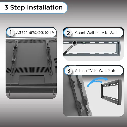 Vista 7 de ProMounts Soporte de pared para TV plano o fijo de alta calidad para pantallas de 37 a 110 pulgadas, soporta instalación de nivel de poste de 143