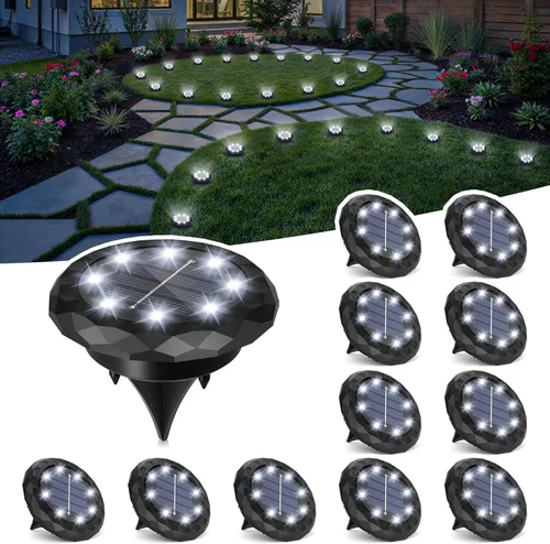 Vista 10 de SOLPEX Mini luces solares de tierra, paquete de 12 luces solares para caminos al aire libre, impermeables, luces de jardín para entrada, pasarela
