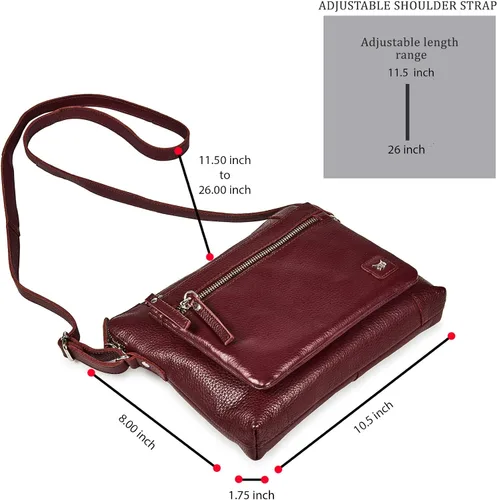 Vista 2 de Bolso cruzados pequeño y cartera de cuero auténtico granulado suave, bolso de hombro cruzado tipo bandolera de calidad prémium y triple cremallera