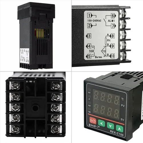 Vista 8 de Controlador de temperatura PID, pantalla digital REX-C100 Caja de controladores de temperatura con relé de estado sólido SSR 40DA y sonda termopar
