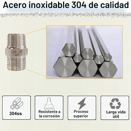 Vista 3 de 1" Tetina macho hexagonal, accesorios de tubería de acero inoxidable 304, adaptador de tubería roscada NPT de 1 pulgada, conectores de tetinas