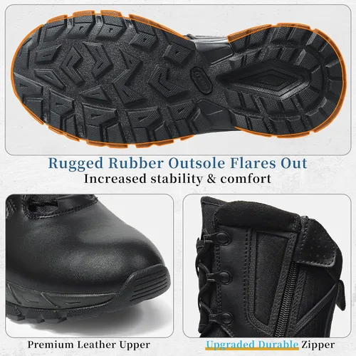 Vista 6 de Botas de trabajo tácticas militares para hombre, ligeras, con cremallera lateral, botas de combate del ejército, para senderismo