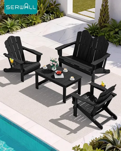 Vista 2 de SERWALL HDPE - Mesa auxiliar para exteriores con agujero para paraguas, color negro
