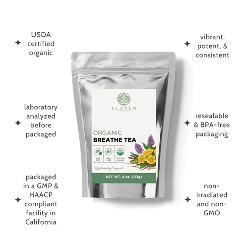 Vista 4 de Elanen Naturals Té orgánico Breathe de 4 onzas (3.99 oz), té de pulmón orgánico certificado por USDA para el bienestar bronquial y los fumadores