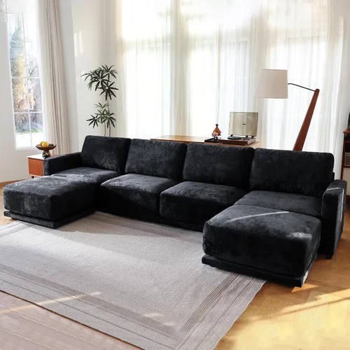 Vista 25 de Sofá modular de 79 pulgadas para sala de estar pequeña, sofá moderno en forma de L con otomana, juego de sofá de felpilla de 3 piezas para muebles