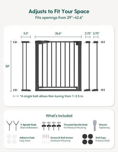 Vista 7 de Babelio - Puerta de bebé de 73-109 cm, con cierre automático, fácil de instalar, puerta de seguridad extra ancha para mascotas, Walk Thru