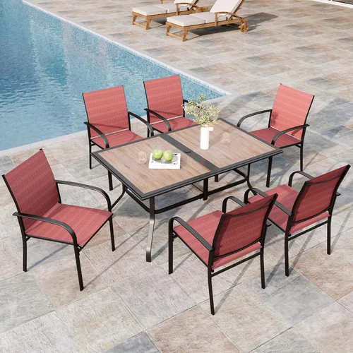 Vista 22 de MIXPATIO - Juego de comedor de patio de 5 piezas, mesa cuadrada de metal de 37 pulgadas, 4 sillas de textileno