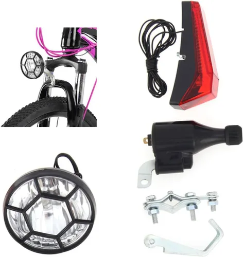 Vista 7 de Juego de luces de dinamo para bicicleta, faros delanteros y traseros LED, luz de seguridad, accesorios de ciclismo
