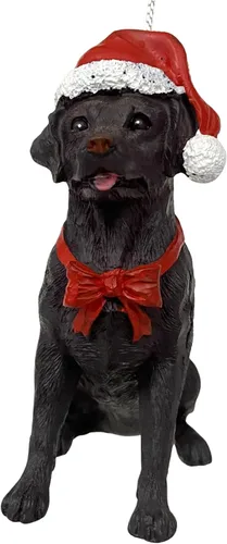 Vista 21 de Yuletide Designs Figura de perro adornos de Navidad con sombreros de Papá Noel