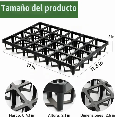 Vista 3 de RooTrimmer Bandejas para Macetas de Vivero de 24 Celdas (17"x11"x2") con Bandejas Planas de Plástico para Semillas, Bandeja Portátil Duradera