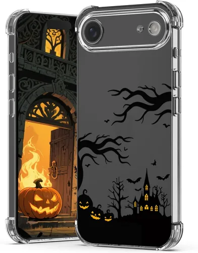 Vista 19 de Funda transparente para iPhone 17 Pro Max, diseño de calabaza negra Funda protectora suave para iPhone 17 Pro Max Halloween Pumpkin