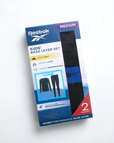 Vista 2 de Reebok Conjunto de ropa interior térmica para niños, camiseta y leggings de manga larga con capa base de rendimiento (S-L)