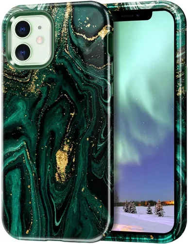 Vista 12 de Btscase para iPhone 12/iPhone 12 Pro, funda resistente de tres capas de mármol a prueba de golpes, cuerpo completo, PC duro + parachoques de TPU