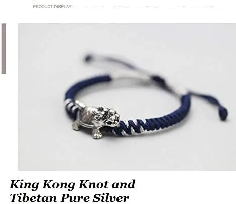 Vista 2 de LOTONTJ Feng Shui Pulsera de Riqueza de Dragón Tortuga Tibetana 999 Pulsera de Plata Pura Azul Marino Chino Estilo Antiguo Auspicious Lucky Charm