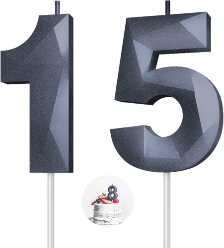 Vista 159 de Velas de cumpleaños con números (0 velas negras), forma de diamante 3D, decoración de pastel de feliz cumpleaños para niños y hombres, cumpleaños