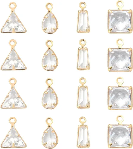 Vista 39 de Ipotkitt - 20 piezas de dijes de cobre con circonita cúbica micropavé en forma de flor con anillo de salto, dijes con forma de planta y flor