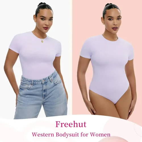 Vista 7 de Body de manga corta para mujer, camiseta de doble forro, tanga con cuello redondo, trajes de cuerpo recortados