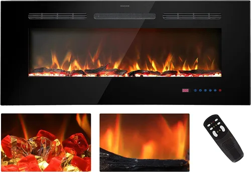 Vista 19 de Insertos de chimenea eléctrica de 30 pulgadas, calentador de chimenea empotrado y montado en la pared, chimenea lineal con termostato, control