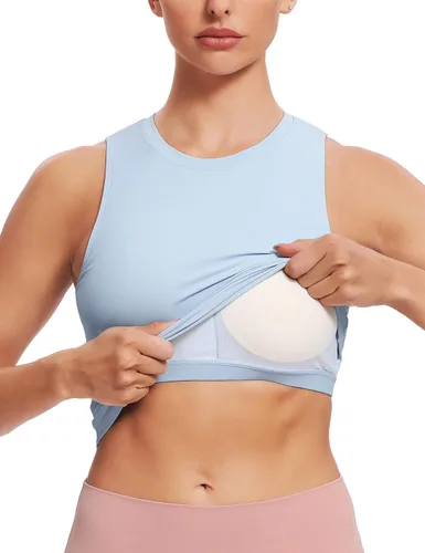 Vista 4 de Natural Feelings - Sujetadores deportivos sin mangas, con relleno extraíble, para mujer ombligueras para yoga, entrenamiento, correr