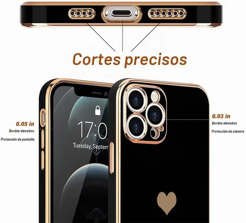 Vista 3 de Teageo Funda para iPhone 12 Pro para mujeres y niñas, diseño de corazón de amor, cubierta trasera suave, protección completa de la cámara Negro