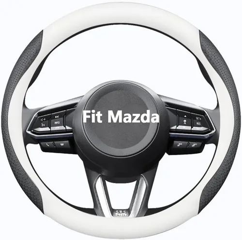 Vista 7 de HAOTULE Funda de Volante de Cuero Nappa Delgada y Elegante, para Funda de Volante Mazda Conversión Interior (Negro)
