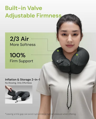 Vista 3 de BENEUNDER Almohada de cuello de viaje para avión, almohada inflable compacta de 360 ° de apoyo para la cabeza, cómoda funda transpirable