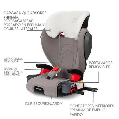 Vista 3 de Britax Highpoint - Asiento elevador de posicionamiento con cinturón y sin espaldar, SafeWash, gris ombré
