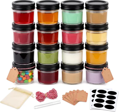 Vista 21 de Mini tarros Mason de 4 onzas, paquete de 4 frascos de gelatina de boca regular con tapas