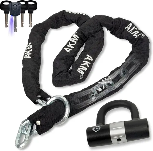 Vista 9 de Candado antirrobo AKM para bicicleta de 3 pies/90 cm de largo, candado de cadena resistente de 10 mm de espesor con 4 llaves, seguridad de 16 mm