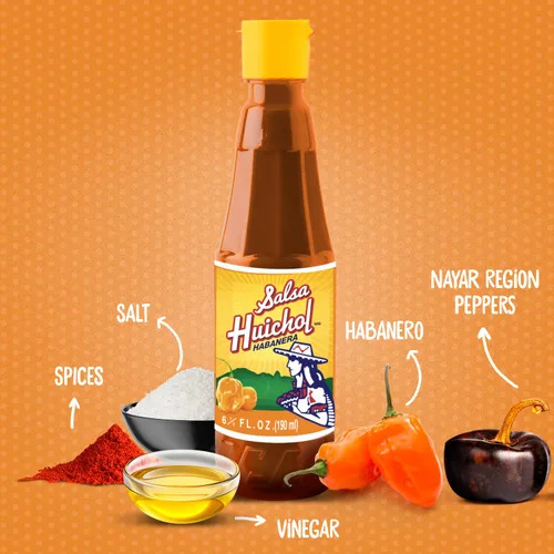 Vista 6 de Salsa Huichol Mezcla de 3 unidades – (1 original, 1 Negra, 1 Habanera) – Auténtico sabor picante – 0 calorías, sin azúcar ni grasa – Ideal