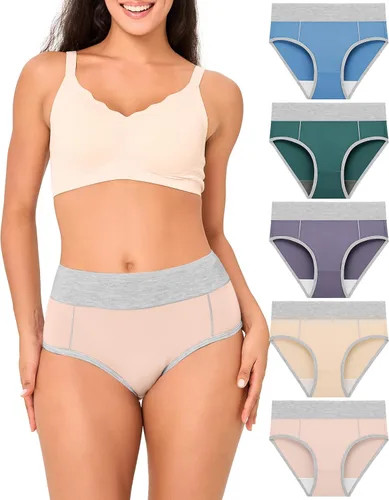 Vista 9 de BAMBOO COOL Ropa interior para mujer, calzones de cintura alta, cobertura completa, suaves y transpirables, paquete de 5