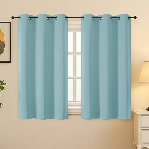 Vista 92 de Simplebrand Juego de 2 paneles de cenefa aguamarina para ventana de cocina de 14 pulgadas de largo, cortinas de oscurecimiento de habitación