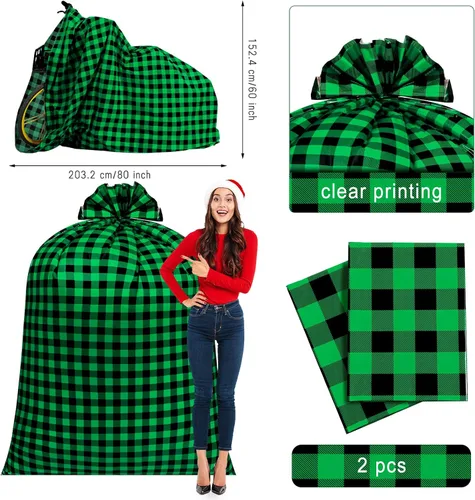 Vista 2 de Teling 2 piezas de 80 x 60 pulgadas bolsas de regalo para bicicleta jumbo de Navidad, bolsas de regalo de bicicleta extragrandes de plástico