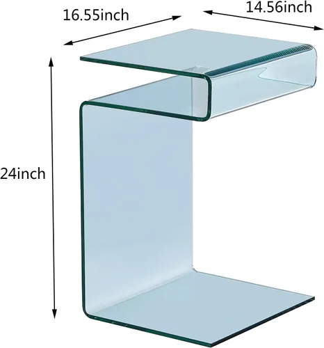 Vista 2 de Mesita de noche de cristal, mesas auxiliares transparentes en forma de S para sala de estar, mesa de vidrio doblada para sofá, 16.55 pulgadas
