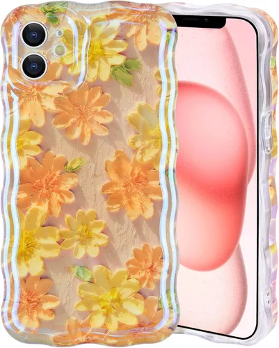 Vista 38 de IDweel Funda para iPhone 11, Lujosa Pintura al Óleo Retro Colorida con Patrón de Flores Brillantes Impresas, Lindo Borde Ondulado Rizado, Exquisita