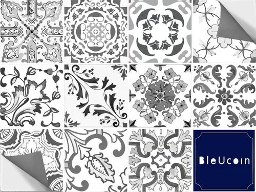 Vista 2 de Calcomanías de vinilo adhesivo para azulejos de Portugal gris, autoadhesivo, protector contra salpicaduras para cocina y baño, resistente al agua
