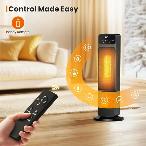 Vista 6 de Calentadores de torre para uso en interiores, calentador eléctrico de chimenea de 750 W/1500 W, llama 3D, calentador y ventilador con oscilación