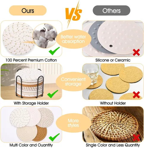 Vista 5 de Billbotk Juego de 10 posavasos bohemios para bebidas, juego de posavasos absorbentes para decoración del hogar, decoraciones de otoño para el hogar