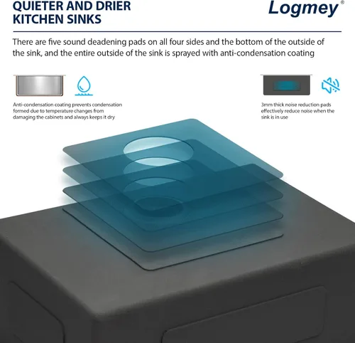 Vista 6 de Logmey - Fregadero de cocina de 32 pulgadas con doble tazón de montaje superior - Fregadero de cocina de acero inoxidable hecho a mano de 32 x 18