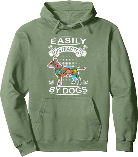 Vista 7 de Easily Distracted By Dogs Bull Terrier Dog Lovers Puppy Pullover Hoodie