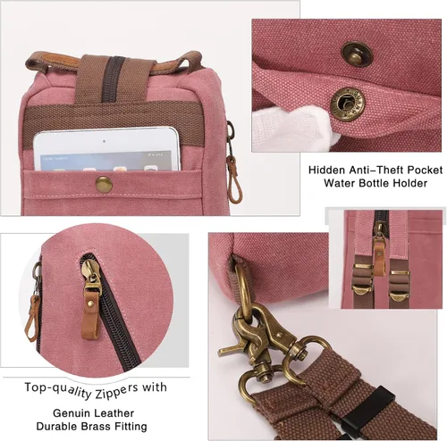 Vista 4 de KL928 Bolso bandolera de lona Mochila pequeña cruzada de hombro, mochila casual para hombres y mujeres, 6887-lona-óxido rojo, Ocio