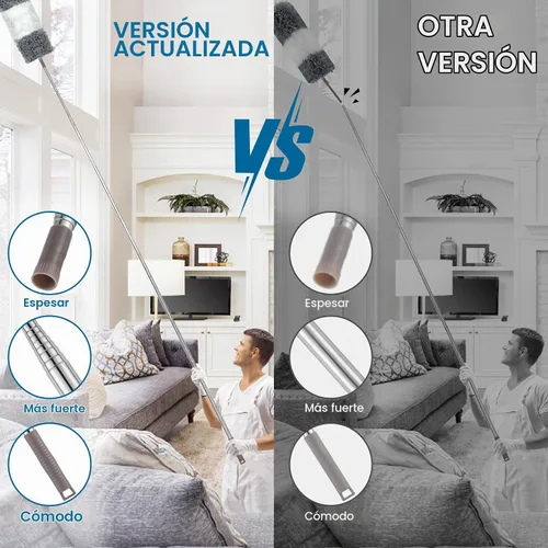 Vista 2 de Plumero de microfibra, 4 piezas con poste de extensión (acero inoxidable) de 30 a 100 pulgadas, plumeros reutilizables y flexibles, lavables