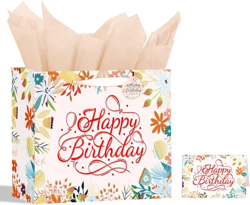 Vista 43 de Powbrace Bolsa de regalo de cumpleaños número 30 negra de 13 pulgadas con papel de seda y tarjeta de felicitación para fiestas, bolsa de regalo